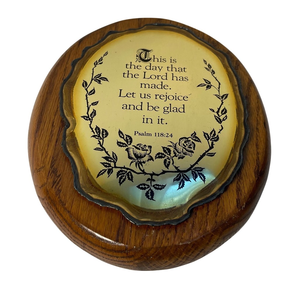Vintage Psalm 118:24 Bible Verse Wood Plaque Gold Tone Glass Floral Wall Decor